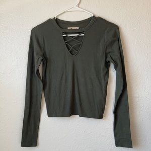 Hollister Army Green Long Sleeve Crop Top